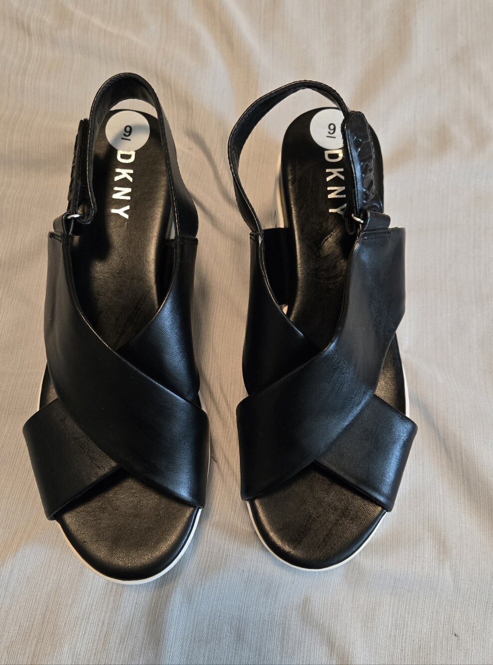 DKNY Black Leather Crisscross Slingback Sandals